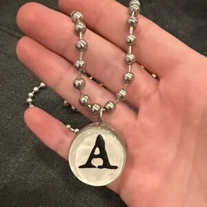 Silver Beaded Necklace with Initial Pendant